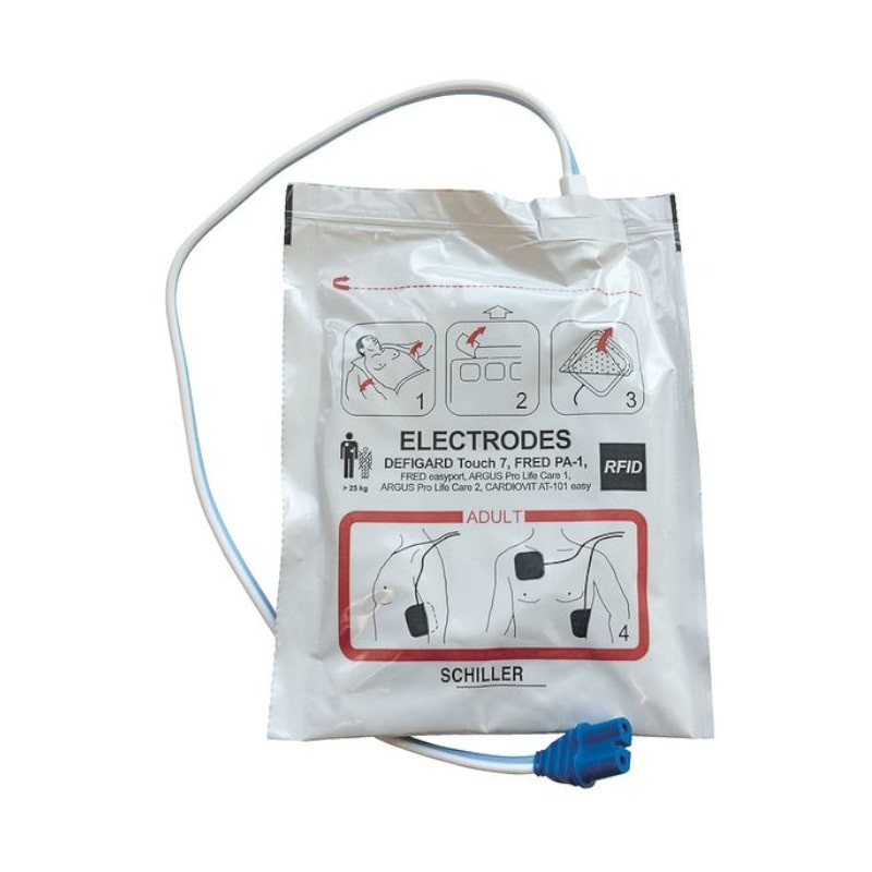 Électrodes adultes pour défibrillateur Fred PA 1 schiller mon-materiel-medical-en-pharmacie.fr